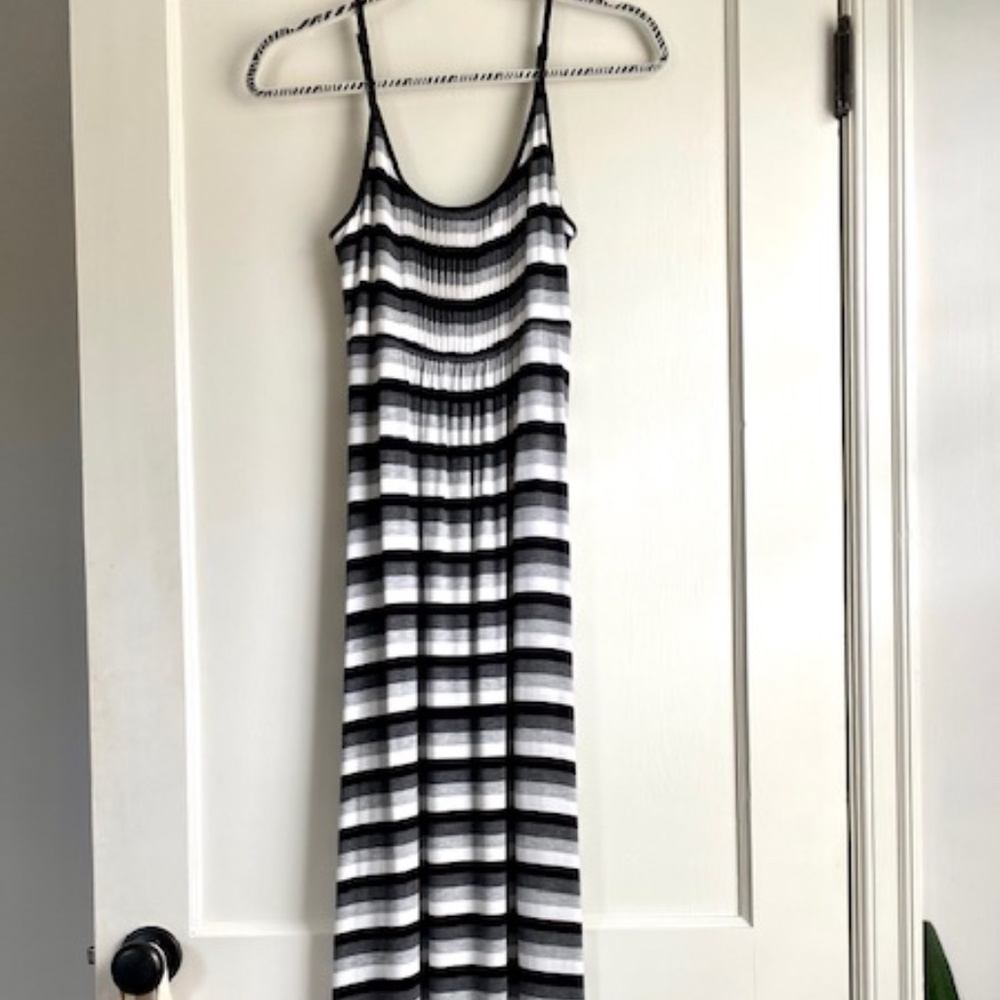 Black, White, and Gray Striped Calvin Klein Maxi Dress - Small